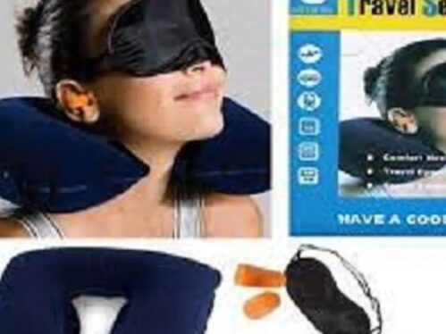 3 in 1 Travel Pillow Set - Head Pillow, Eye Cover & Ear Plug