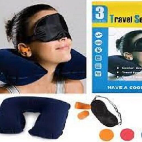3 in 1 Travel Pillow Set - Head Pillow, Eye Cover & Ear Plug