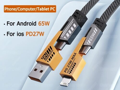 65W 4 in 1 65W Fast Charging Cable USB To Type C PD Cable Fast Charger Mobile Phone Cable 65W Fast Charging Cable Type C to C Usb To C To iPhone Cable - Multicolor