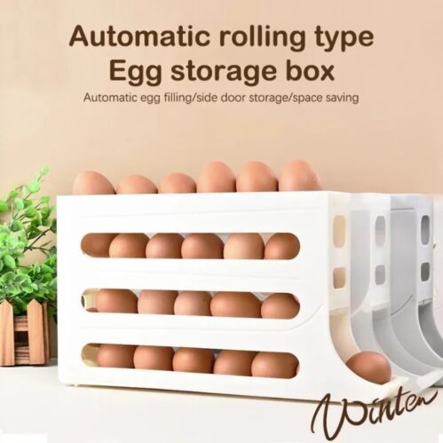 4-Tier Egg Holder for Fridge – Auto-Rolling, Space-Saving Egg Dispenser with Large Capacity (Holds 30 Eggs)