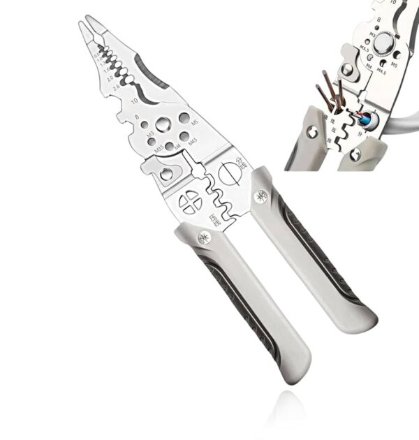 8inch Multifunctional Wire Stripper and Crimping Tool or Professionl Electrician Stainless Steel Wire Puller Plier, wire Cutter for Wiring, Looping, Cutting, Splitting, crimping, Gripping, Twisting, Nail Pulling and Electrical Stripping Tool or Tools - Image 6