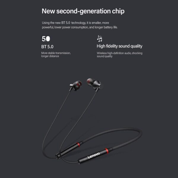 Lenovo HE05X Bluetooth 5.0 Waterproof Neckband, IPX5 Rating, Durable - Image 4