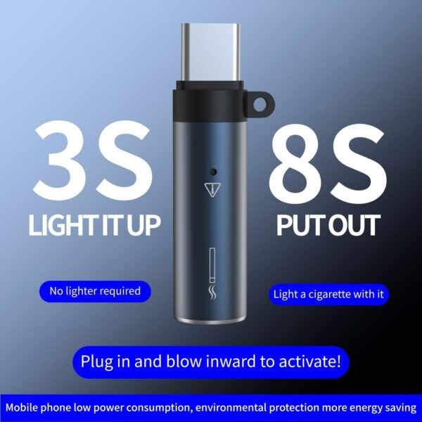 Smart USB Cigarette Lighter for Smartphones Type-C OTG Blowing Cigarette Lighter – Plug & Blow Smokeless Heater for Mobile Use - Image 5